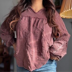 Easel Los Angeles Women's Boho Flowy Long Sleeve Top Size Small Oversized Rustic